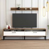 Parete attrezzata Edasich, Set da soggiorno modulabile, Mobile salotto multiuso, Armadio porta TV moderno, 180x35h47 cm, Noce e Bianco