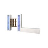 Parete attrezzata Egidio, Set salotto porta TV a 3 ante, Mobile soggiorno multiuso con vetrina e luce LED, 100% Made in Italy, cm 350x30h180, Bianco lucido e Acero