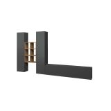 Parete attrezzata Emiliano, Set salotto porta TV a 3 ante, Mobile soggiorno multiuso, 100% Made in Italy, cm 320x30h180, Antracite e Acero