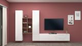 Parete attrezzata Emiliano, Set salotto porta TV a 3 ante, Mobile soggiorno multiuso, 100% Made in Italy, cm 320x30h180, Bianco lucido e Acero