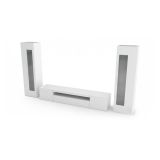 Parete attrezzata Enzo, Set salotto porta TV, Mobile soggiorno multiuso, 100% Made in Italy, cm 290x40h162, Bianco lucido