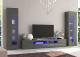 Parete attrezzata Enzo, Set salotto porta TV, Mobile soggiorno multiuso con luce LED, 100% Made in Italy, cm 290x40h162, Antracite lucido