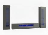 Parete attrezzata Enzo, Set salotto porta TV, Mobile soggiorno multiuso con luce LED, 100% Made in Italy, cm 290x40h162, Antracite lucido