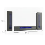 Parete attrezzata Enzo, Set salotto porta TV, Mobile soggiorno multiuso con luce LED, 100% Made in Italy, cm 290x40h162, Antracite lucido