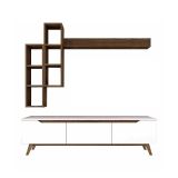 Parete attrezzata Erato, Composizione soggiorno, Mobile salotto multiuso, Armadio porta TV, 180x35h49 cm, Bianco e Noce