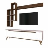 Parete attrezzata Erato, Composizione soggiorno, Mobile salotto multiuso, Armadio porta TV, 180x35h49 cm, Bianco e Noce