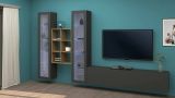 Parete attrezzata Eros, Set salotto porta TV a 3 ante, Mobile soggiorno multiuso con vetrina e luce LED, 100% Made in Italy, cm 320x30h180, Antracite