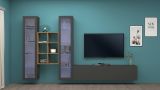 Parete attrezzata Eros, Set salotto porta TV a 3 ante, Mobile soggiorno multiuso con vetrina e luce LED, 100% Made in Italy, cm 320x30h180, Antracite