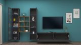 Parete attrezzata Eros, Set salotto porta TV a 3 ante, Mobile soggiorno multiuso con vetrina e luce LED, 100% Made in Italy, cm 320x30h180, Antracite