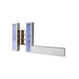 Parete attrezzata Eros, Set salotto porta TV a 3 ante, Mobile soggiorno multiuso con vetrina e luce LED, 100% Made in Italy, cm 320x30h180, Bianco lucido