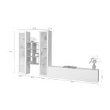 Parete attrezzata Eros, Set salotto porta TV a 3 ante, Mobile soggiorno multiuso con vetrina e luce LED, 100% Made in Italy, cm 320x30h180, Bianco lucido