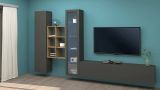 Parete attrezzata Eugenio, Set salotto porta TV a 3 ante, Mobile soggiorno multiuso con vetrina e luce LED, 100% Made in Italy, cm 320x30h180, Antracite
