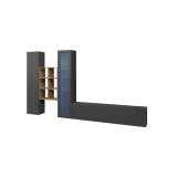 Parete attrezzata Eugenio, Set salotto porta TV a 3 ante, Mobile soggiorno multiuso con vetrina e luce LED, 100% Made in Italy, cm 320x30h180, Antracite