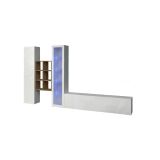 Parete attrezzata Eugenio, Set salotto porta TV a 3 ante, Mobile soggiorno multiuso con vetrina e luce LED, 100% Made in Italy, cm 320x30h180, Bianco lucido