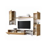 Parete attrezzata Foraker, Set da soggiorno porta TV, Mobile salotto multiuso, 220x41h180 cm, Rovere Nodi e Bianco