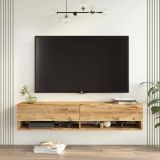 Parete attrezzata Galle, Composizione soggiorno, Mobile salotto multiuso, Armadio porta TV, 140x32 h29 cm, Quercia
