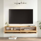 Parete attrezzata Galle, Composizione soggiorno, Mobile salotto multiuso, Armadio porta TV, 140x32 h29 cm, Quercia