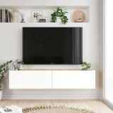Parete attrezzata Gallifrey, Composizione soggiorno, Mobile salotto multiuso, Armadio porta TV, 140x32 h29 cm, Quercia e Bianco