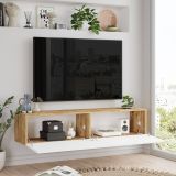 Parete attrezzata Gallifrey, Composizione soggiorno, Mobile salotto multiuso, Armadio porta TV, 140x32 h29 cm, Quercia e Bianco