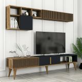 Parete attrezzata Gemini, Set da soggiorno modulabile, Mobile salotto multiuso, Armadio porta TV moderno, 180x35h40 cm, Noce e Antracite