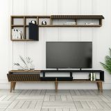 Parete attrezzata Gemini, Set da soggiorno modulabile, Mobile salotto multiuso, Armadio porta TV moderno, 180x35h40 cm, Noce e Antracite