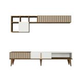 Parete attrezzata Gemini, Set da soggiorno modulabile, Mobile salotto multiuso, Armadio porta TV moderno, 180x35h40 cm, Noce e Bianco