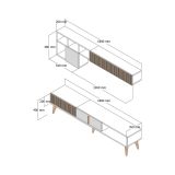 Parete attrezzata Gemini, Set da soggiorno modulabile, Mobile salotto multiuso, Armadio porta TV moderno, 180x35h40 cm, Noce e Bianco