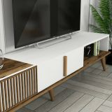 Parete attrezzata Gemini, Set da soggiorno modulabile, Mobile salotto multiuso, Armadio porta TV moderno, 180x35h40 cm, Noce e Bianco