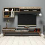 Parete attrezzata Gemini, Set da soggiorno modulabile, Mobile salotto multiuso, Armadio porta TV moderno, 180x35h40 cm, Noce e Bianco Marmo