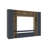 Parete attrezzata Gilberto, Set salotto porta TV a 3 ante, Mobile soggiorno multiuso, 100% Made in Italy, cm 270x35h210, Antracite e Rovere