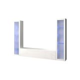 Parete attrezzata Gino, Set salotto porta TV a 3 ante, Mobile soggiorno multiuso con vetrina e luce LED, 100% Made in Italy, cm 260x30h180, Bianco lucido