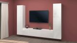 Parete attrezzata Giordano, Set salotto porta TV a 3 ante, Mobile soggiorno multiuso, 100% Made in Italy, cm 260x30h180, Bianco lucido