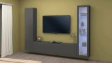 Parete attrezzata Girolamo, Set salotto porta TV a 3 ante, Mobile soggiorno multiuso con vetrina e luce LED, 100% Made in Italy, cm 260x30h180, Antracite