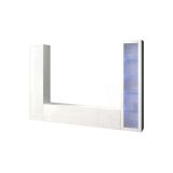 Parete attrezzata Girolamo, Set salotto porta TV a 3 ante, Mobile soggiorno multiuso con vetrina e luce LED, 100% Made in Italy, cm 260x30h180, Bianco lucido