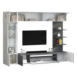 Parete Attrezzata Grigio Ardesia Bianco Lucido 8 Ripiani 5 Ante 245x40x191.2h cm, Apertura Battente - Galatina