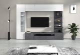 Parete Attrezzata Grigio Ardesia Bianco Lucido 8 Ripiani 5 Ante 245x40x191.2h cm, Apertura Battente - Galatina