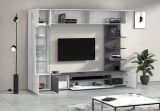 Parete Attrezzata Grigio Ardesia Bianco Lucido 8 Ripiani 5 Ante 245x40x191.2h cm, Apertura Battente - Galatina
