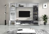 Parete Attrezzata Grigio Ardesia Bianco Lucido 8 Ripiani 5 Ante 245x40x191.2h cm, Apertura Battente - Galatina