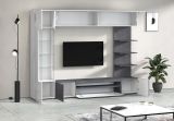 Parete Attrezzata Grigio Ardesia Bianco Lucido 8 Ripiani 5 Ante 245x40x191.2h cm, Apertura Battente - Galatina