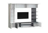 Parete Attrezzata Grigio Ardesia Bianco Lucido 8 Ripiani 5 Ante 245x40x191.2h cm, Apertura Battente - Galatina