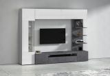 Parete Attrezzata Grigio Ardesia Bianco Lucido 8 Ripiani 5 Ante 245x40x191.2h cm, Apertura Battente - Galatina