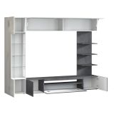 Parete Attrezzata Grigio Ardesia Bianco Lucido 8 Ripiani 5 Ante 245x40x191.2h cm, Apertura Battente - Galatina