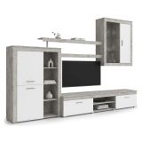 Parete Attrezzata Grigio Cemento Bianco 11 Ripiani Modulabile, 18 Vani - Casies