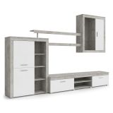 Parete Attrezzata Grigio Cemento Bianco 11 Ripiani Modulabile, 18 Vani - Casies