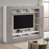 Parete Attrezzata Grigio Cemento Bianco 7 Ripiani Cassetti 216x30.4x158.6h cm - Sadali