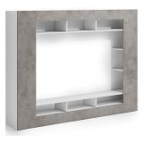 Parete Attrezzata Grigio Cemento Bianco 7 Ripiani Cassetti 216x30.4x158.6h cm - Sadali