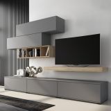 Parete Attrezzata Grigio Marrone Rovere Modulabile Apertura Battente, a Ribalta, 5 Ante - Mammola