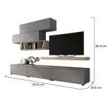 Parete Attrezzata Grigio Marrone Rovere Modulabile Apertura Battente, a Ribalta, 5 Ante - Mammola