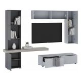 Parete Attrezzata Grigio Nero Antracite Modulabile 2 Cassetti, 9 Ripiani - Riccia