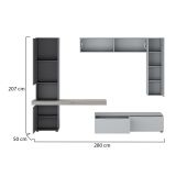 Parete Attrezzata Grigio Nero Antracite Modulabile 2 Cassetti, 9 Ripiani - Riccia
